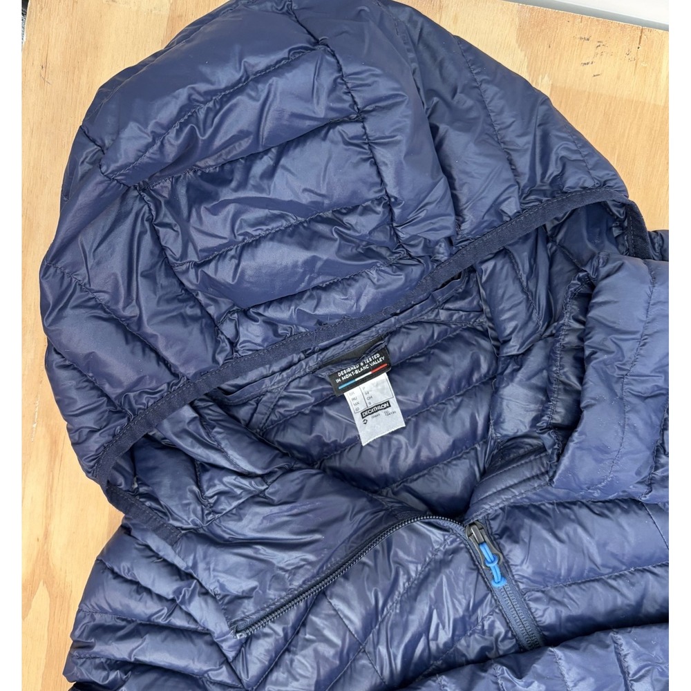 Decathlon Forclaz Womens XS Trekking Down‎ Puffer Jacket Navy Hooded Packable